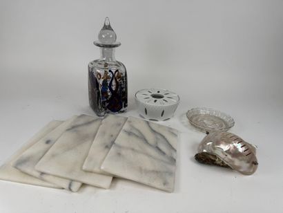 Bubble glass decanter with polychrome and...