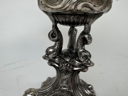 Tripod silver-plated metal bowl decorated...