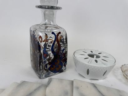 Bubble glass decanter with polychrome and...