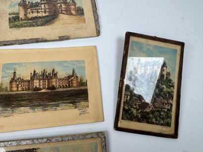 Set of five color etchings depicting Loire...