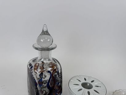 Bubble glass decanter with polychrome and...
