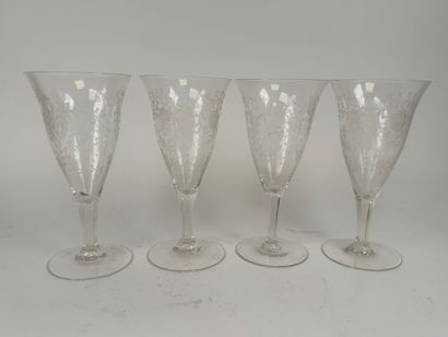 Four engraved glass tasting glasses with...