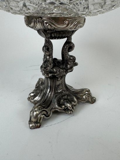 Tripod silver-plated metal bowl decorated...