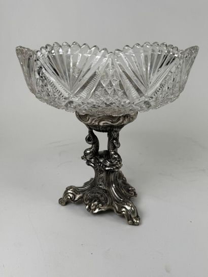Tripod silver-plated metal bowl decorated...