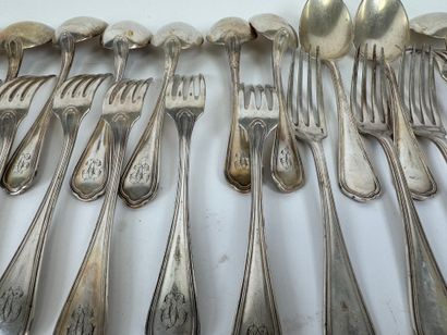 CHRISTOFLE. Silver-plated menagère set, fillet...