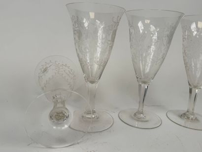 Four engraved glass tasting glasses with...
