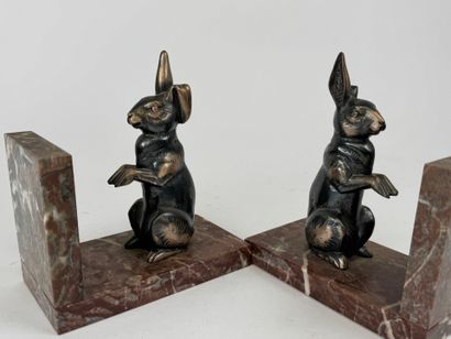 Pair of bookends in patinated regula with...