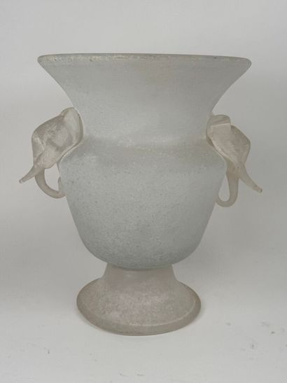Blown and frosted glass vase on pedestal,...