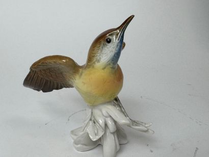 Karl ENS (1802-1865), Lark, polychrome porcelain...