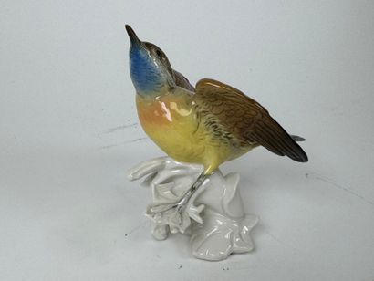 Karl ENS (1802-1865), Lark, polychrome porcelain...