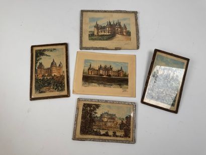 Set of five color etchings depicting Loire...