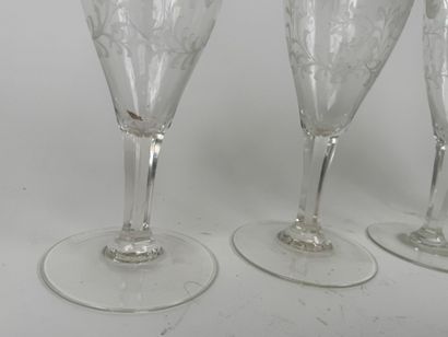 Four engraved glass tasting glasses with...