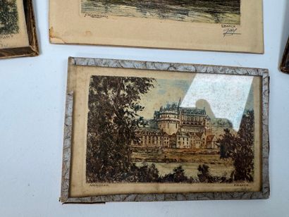 Set of five color etchings depicting Loire...
