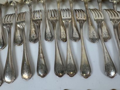 CHRISTOFLE. Silver-plated menagère set, fillet...