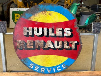 HUILES RENAULT. Circular advertising plate...