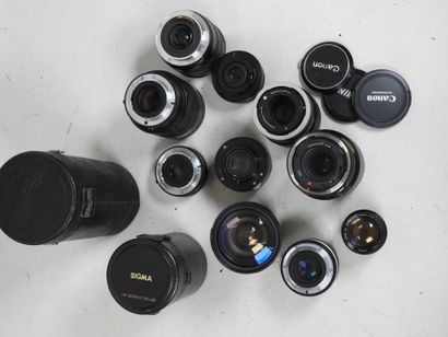 Set of ten lenses for various cameras, including...