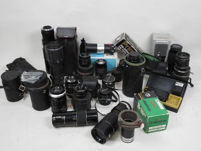 Set of about twenty camera lenses of various...