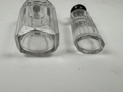 Two faceted cut crystal salt flasks with...
