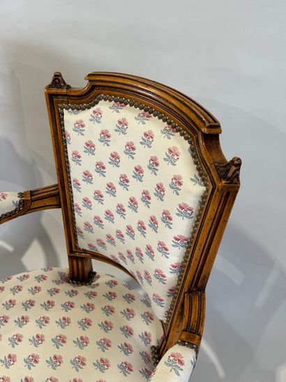Pair of molded cherrywood armchairs, with...