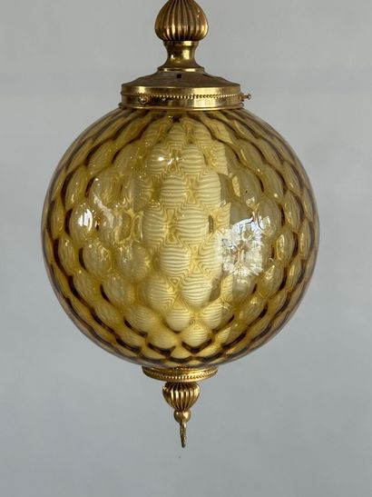 Suspension lamp in gilded metal and colored...