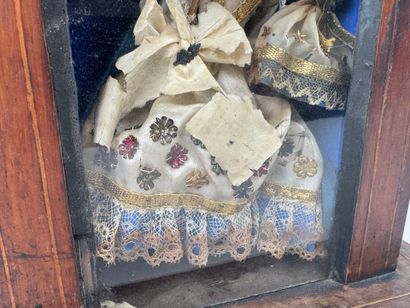 Small wooden and veneered display case, the...