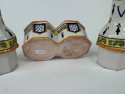 Polychrome earthenware oil and vinegar cruet...