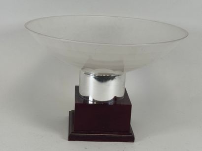 Large Art Deco bowl in wood, chromed metal...