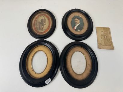Set of four blackened wood and glass picture...