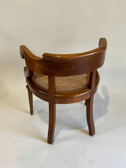 Desk armchair in molded wood, banded back...