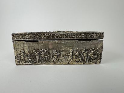 Rectangular box in wood and repoussé metal,...