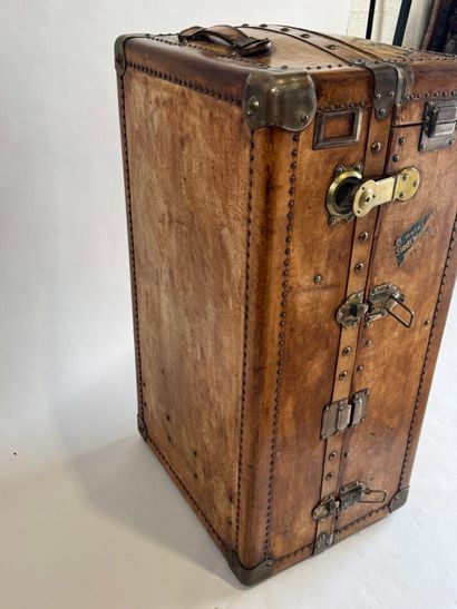 Wood, leather and brass cabin trunk, the...