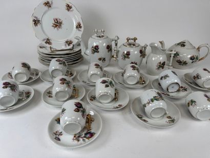 Part of a polychrome and gold porcelain coffee...