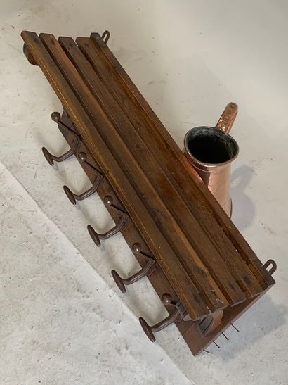 Wood and metal wall-mounted checkroom with...