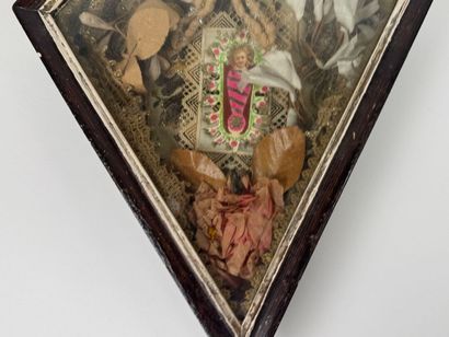 Reliquary diamond-shaped wooden frame, the...