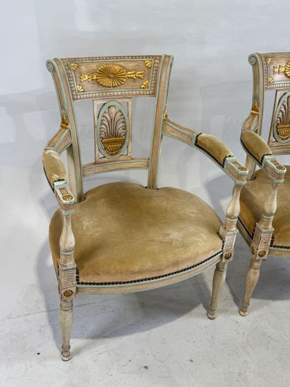 Pair of armchairs in molded wood, lacquered...
