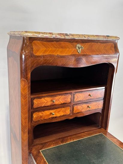 Wood and veneer writing desk opening with...