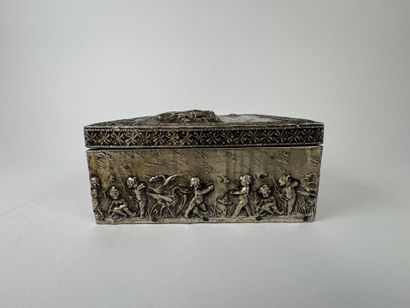 Rectangular box in wood and repoussé metal,...