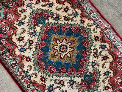 GHOUM. 
Hand-knotted polychrome silk carpet...