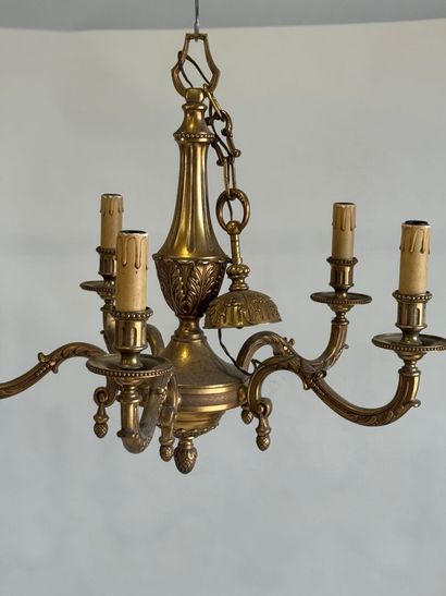 Pair of patinated and chased bronze five-light...