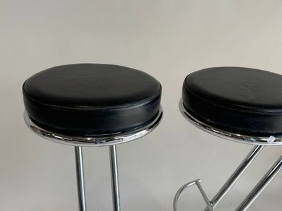 Pair of stools with chromed tubular frame...