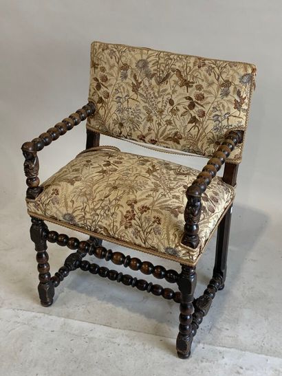 Armchair in stained natural wood, the armrests,...