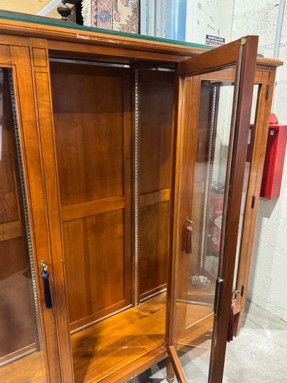 Three-door molded cherrywood display case,...
