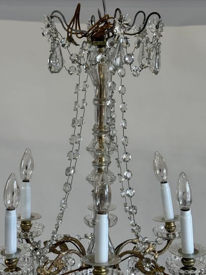 Large glass and crystal chandelier with six...