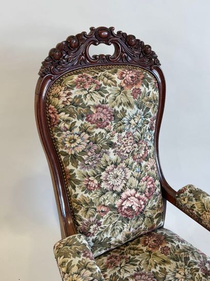 Moulded and carved mahogany armchair, the...