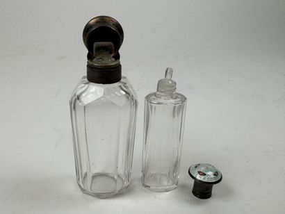 Two faceted cut crystal salt flasks with...