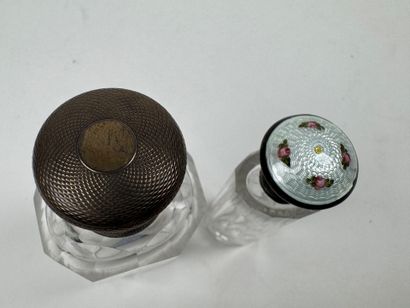 Two faceted cut crystal salt flasks with...