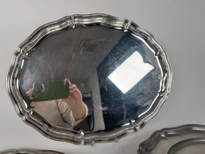 Set of three silver plated scalloped serving...