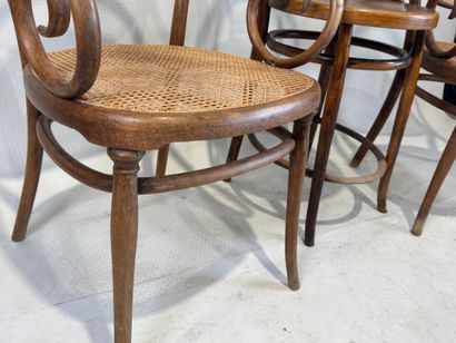 THONET.
Pair of bentwood armchairs, caned...