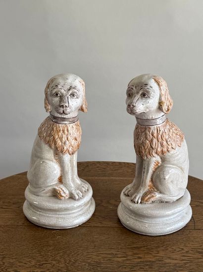 Pair of large crackled and polychromed earthenware...