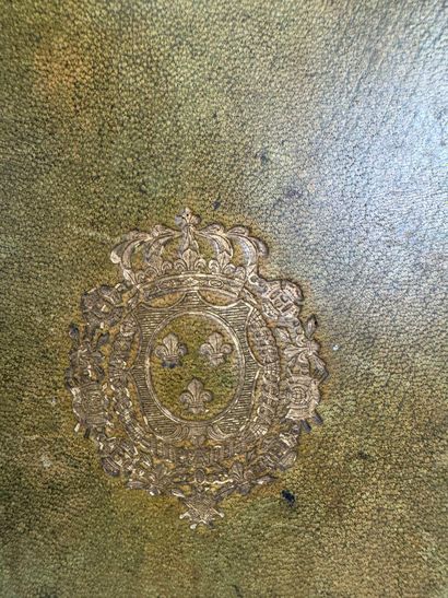 Leather desk set with gold embossed foliate...